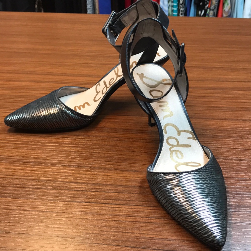 Sam Edelman ankle straps with 3” heels.